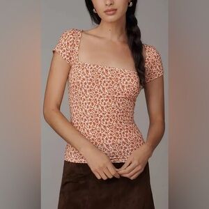 NWT Reformation Bardot Knit Square Neck Short Sleeve Top Mulberry Floral S